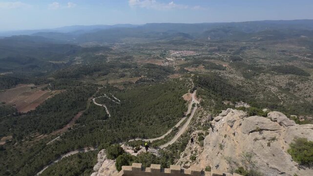 Aerial View of Climbers Crossing Mountain Via Ferrata Bridge