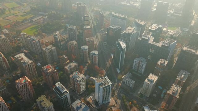 Drone Aerial Establishing Las Condes Residential Areas near Araucano Park in Santiago de Chile
