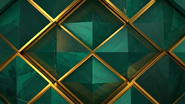 Elegant emerald green marble tiles with luxury gold geometric borders