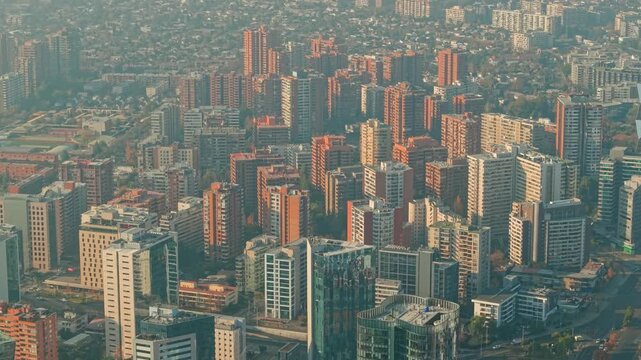 Aerial Dolly In High Rise Residential Apartment Complexes and Brick Towers in Las Condes Santiago de Chile, Drone View