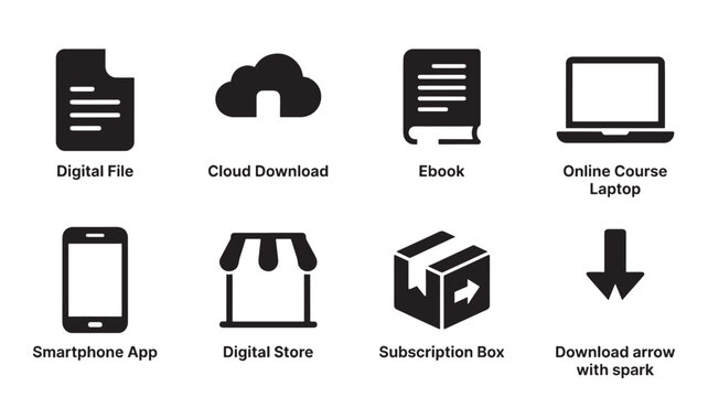 Digital icons for online business and technology concepts on white background