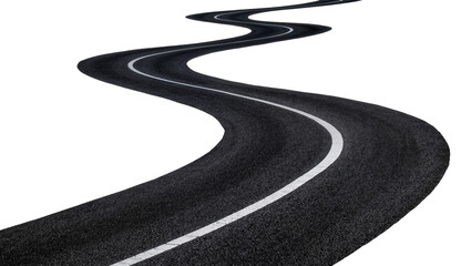 Winding asphalt road with white line, isolated on transparent background © Constantin