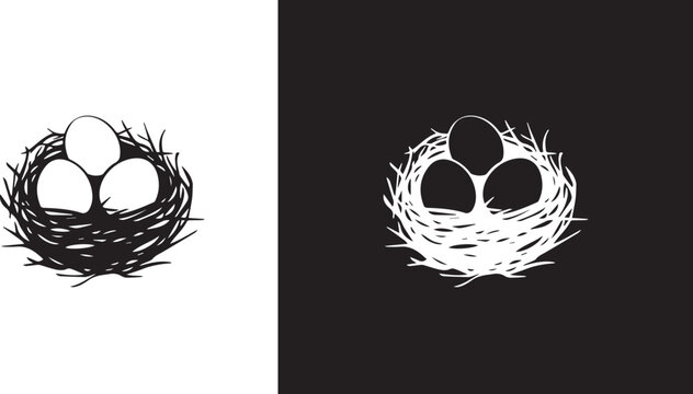 Easter bird nest Silhouette vector icon . Easter vector icons on white background and Vector illustration.