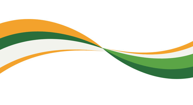 Abstract tricolor wave background with orange and green ribbons, flowing patriotic banner vector, elegant curved lines for national holiday
