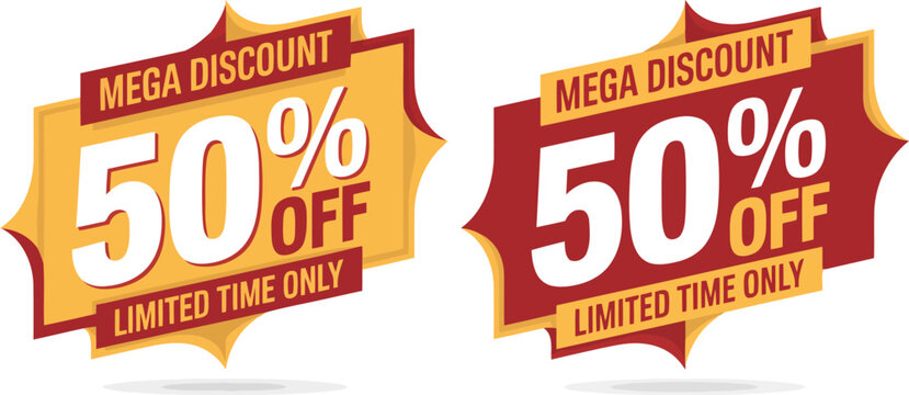 Two discount sale banners showing 50 percent off limited time only offer promotion