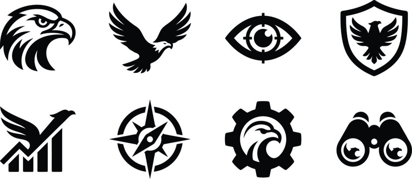 Sharp Black and White Eagle Logos for Corporate Branding and Symbolism