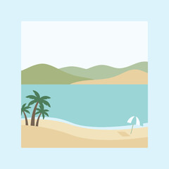 Fototapeta premium A peaceful tropical beach with palm trees and hills