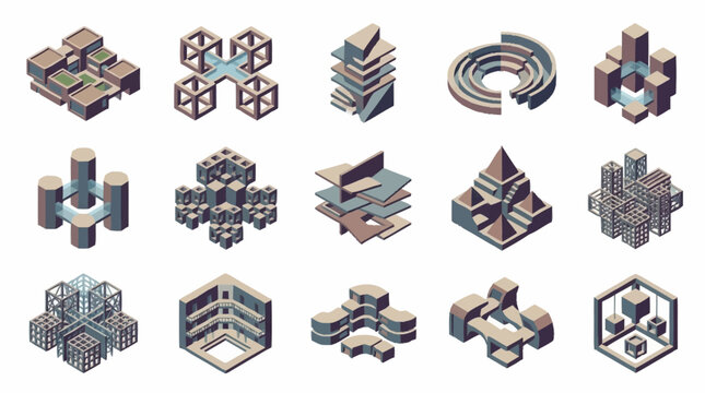 Isometric Geometric Shapes and Abstract Structures Collection.