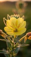 Obraz premium Radiant Yellow Evening Primrose Blossom in Golden Light.