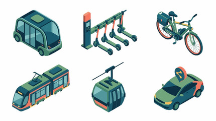 Colorful Isometric Transportation Vehicles and Infrastructure. © Kuda