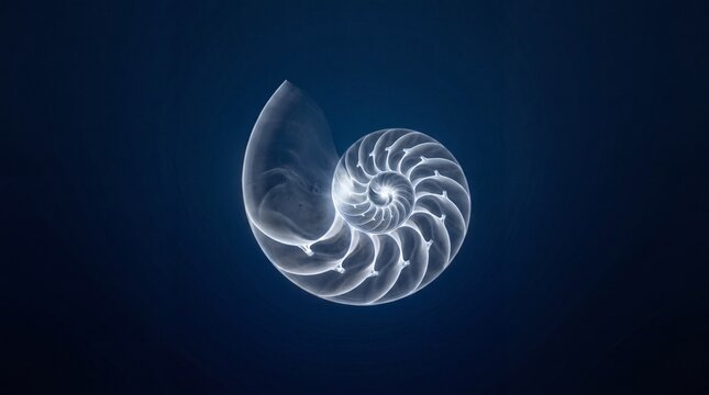 X-Ray Radiography Render of Ancient Nautical Nautilus Shell Against Deep Blue Backdrop