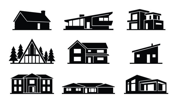 Contemporary architectural house styles including log cabins modern villas and mansions