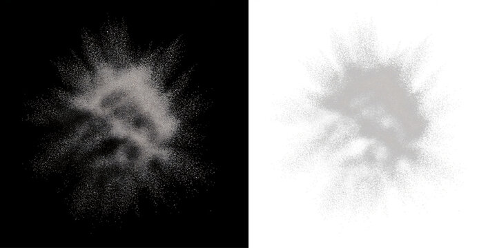 White paint powder cloud burst with dynamic explosion isolated background