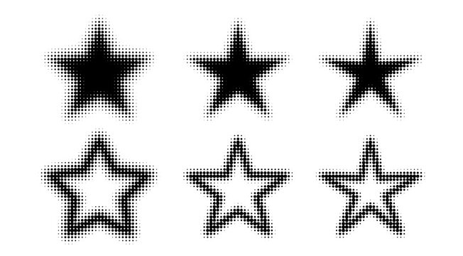 Halftone dot pattern with star shape and retro frame. Pop art vector gradient, comic texture, and creative grunge border for graphic banner and decorative background design.