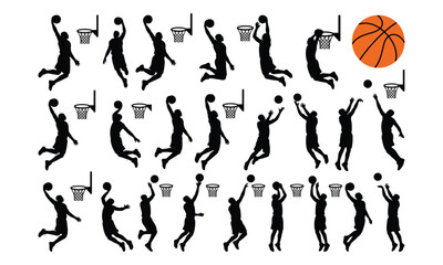 Basketball player silhouettes jumping and dunking with hoops © tere