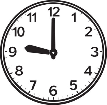 Analog clock showing time at nine fifteen Vector