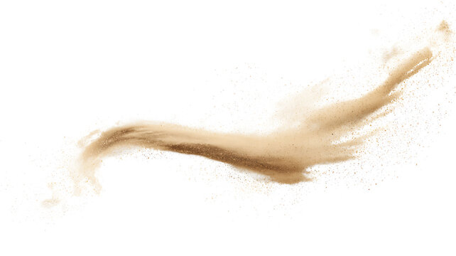Sand splash with airborne grains and freeze motion effect isolated