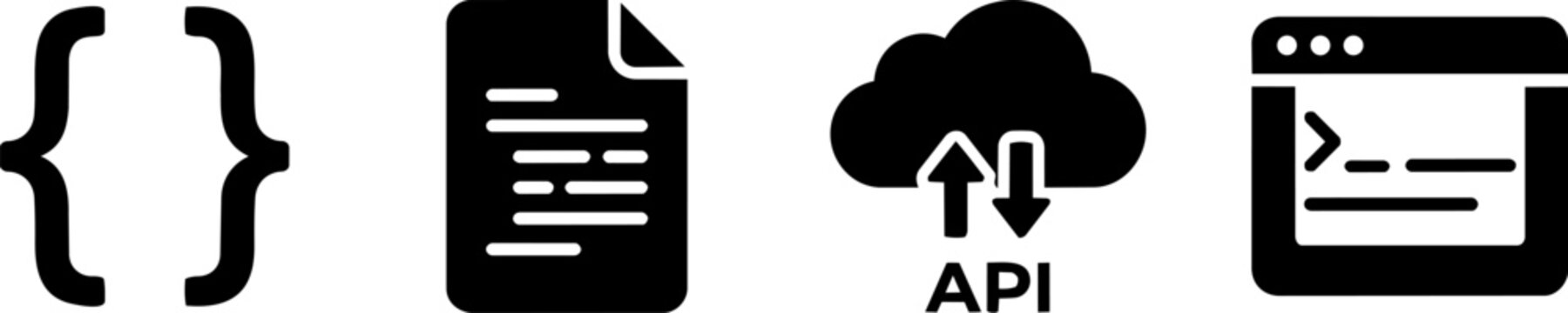 Code and API development outline icon set