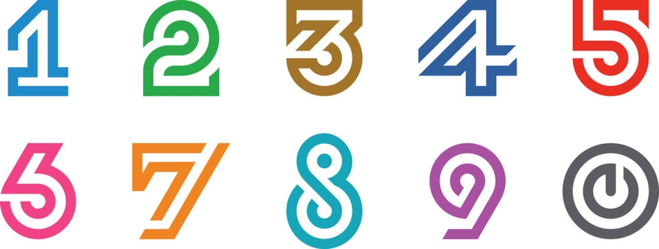 Set of Ten Numbers 0 to 9 Zero to Nine Stylized Colorful Numerical Symbols Vector Logo Design Template