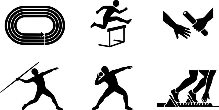 Track and field athletics event line icon set