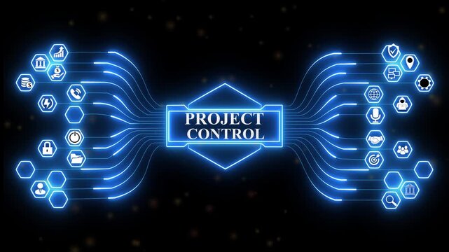 Project Control dashboard displaying digital management interface with secure corporate monitoring system and advanced operational technology.4k digital animation
