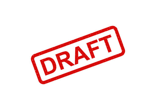 Red draft stamp with bold white letters isolated on transparent background
