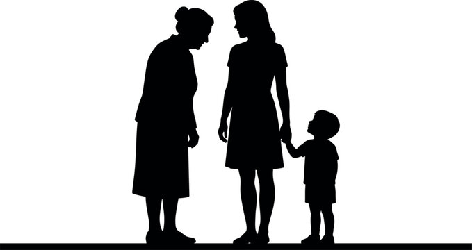 Three generations of family grandmother mother and child bonding multi generational relationships vector silhouette in image_3552be.png