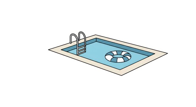 Swimming pool with inflatable raft inside.