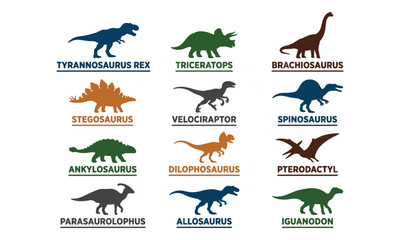 Dinosaur Silhouette Icons with Species Labels Collection © tere