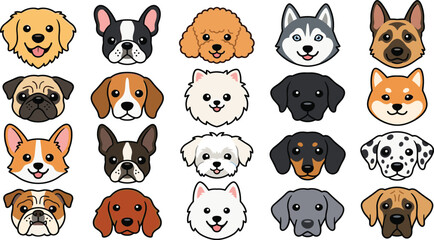 Obraz premium Cute Dog Breed Faces Collection with Popular Puppy Characters for Pet Care, Veterinary Clinics, Animal Education, and Grooming Vector Designs