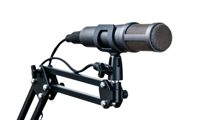 Professional studio microphone on adjustable boom arm, isolated on transparent background © Denis