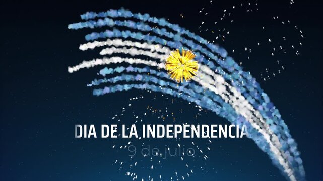 9th of july, argentina independence day, argentine colorful fireworks flag on blue night sky background. Argentina national holiday. Greeting card. Vector. Translation july 9 Independence day