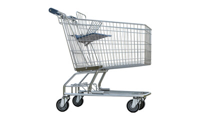 Shiny chrome shopping cart with blue seat, isolated on transparent background © Maria