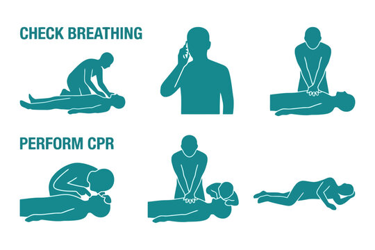 CPR First Aid Procedure Infographic Silhouettes