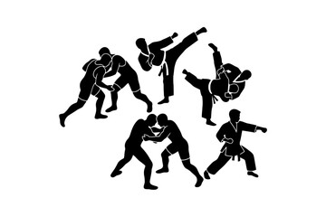 Martial arts silhouette set with wrestlers and karate fighters © Angela