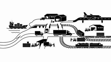 Obraz premium A black and white illustration of a transportation hub