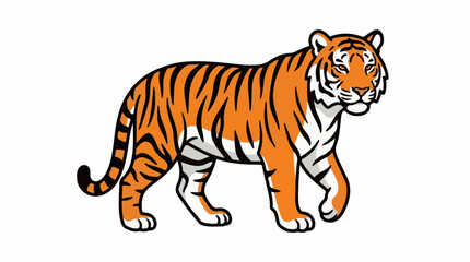 Obraz premium A cartoon tiger with orange and black stripes walks to the right