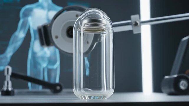 Rotating robotic arm on signal, aligning internal cap in clear capsule for engagement at lab bench