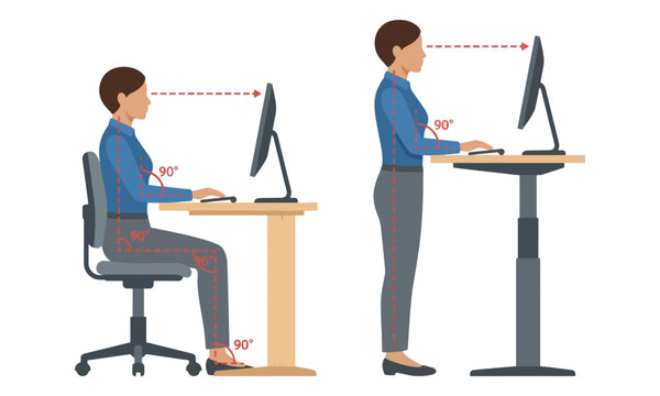 Ergonomic office posture guide for sitting and standing desks