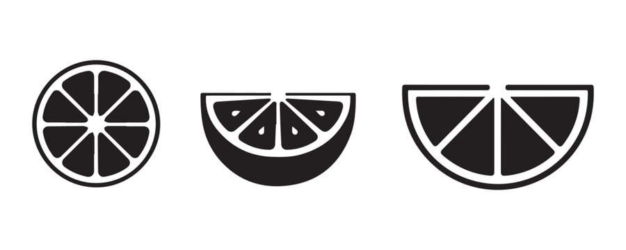 Citrus slices vector icons, Orange lemon lime halves and quarters vector collection