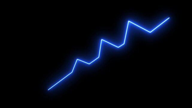 glowing neon zigzag line with upward business arrow concept. Animation of representing down trend.