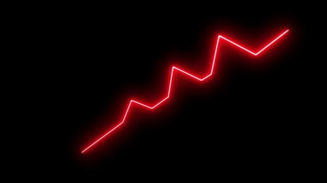 glowing neon zigzag line with upward business arrow concept. Animation of representing down trend.