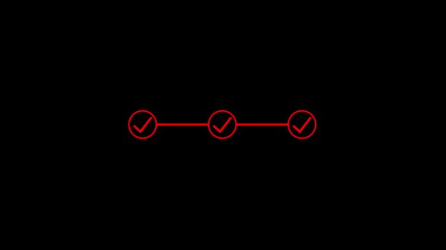3 step infographic process success with check mark icon animation. Step-by-step process icon animation.