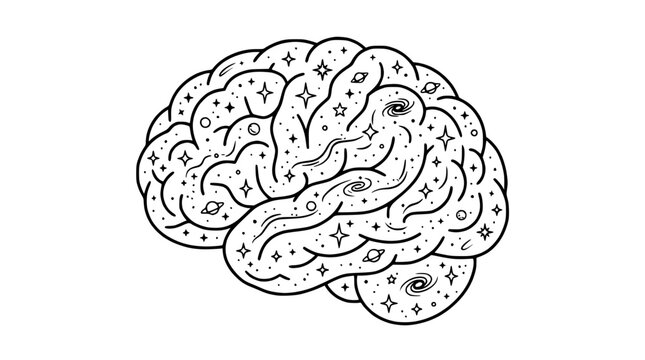 Cosmic Brain Illustration: Stars, Galaxies, and Nebula within Human Mind