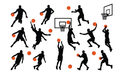 Basketball Player Silhouettes Set Dribbling and Shooting © Pemburu