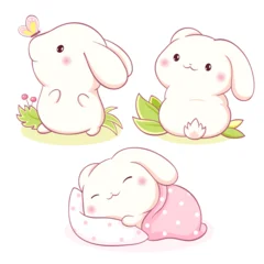Set of little bunny in kawaii style. Tiny baby rabbit in multiple poses. Cute rabbit expression sheet collection. Can be used for t-shirt print, sticker, badge, greeting card. Vector illustration EPS8 © frenta