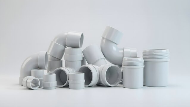 Assorted White Plastic Pipe Fittings and Connectors on White Surface