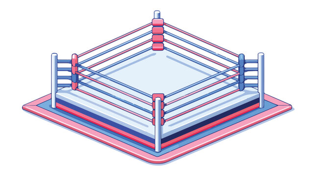 Isometric Boxing Ring with Ropes and Corner Posts for Sports Events.