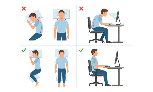 Ergonomic posture comparison for sleeping and working at desk