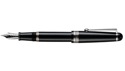 Black fountain pen with silver ornate details and clip © Julia